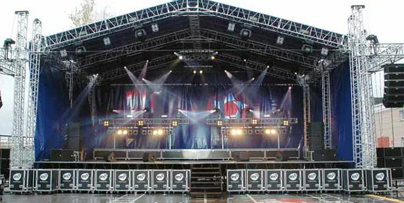 Lighting crew working at the waterfront in Greece